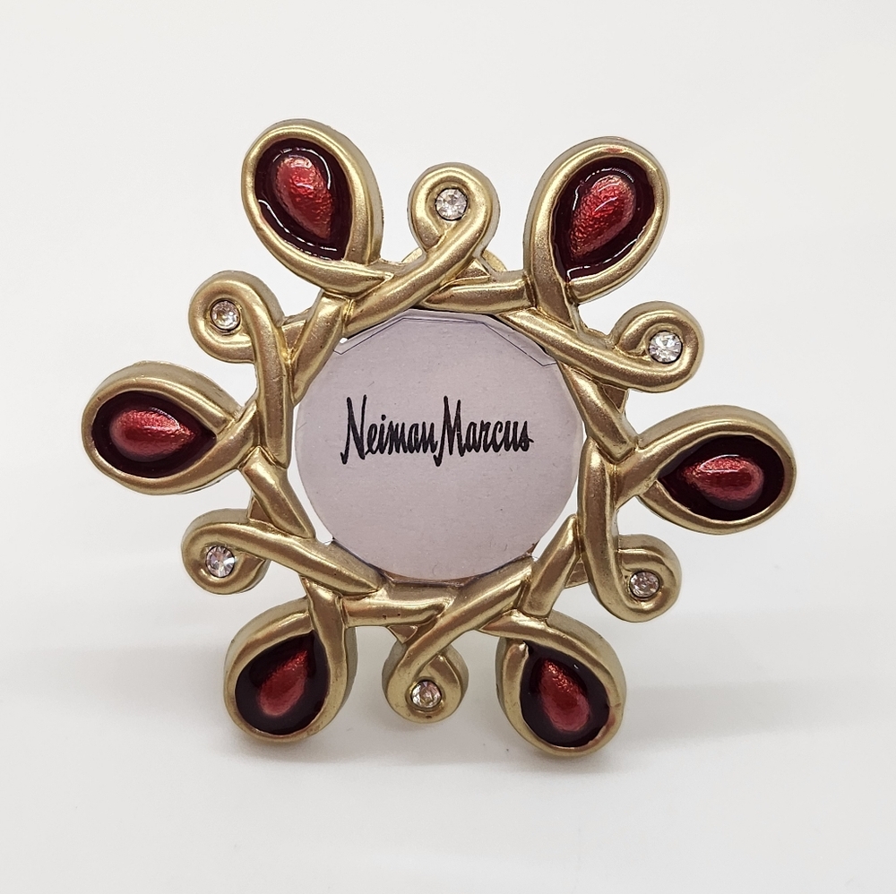 Jay Strongwater Rhinestone Clip On Brooch Photo Frame Neiman Marcus Gold Tone